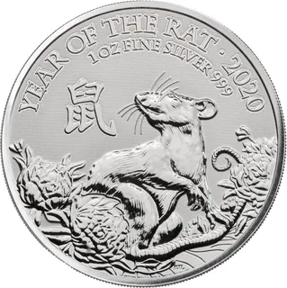 1 Unze Silbermünze Lunar Serie UK Ratte 2020