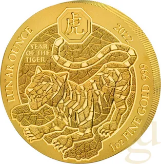 1 Unze Goldmünze Ruanda Lunar Tiger 2022