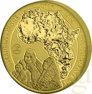 1 Unze Goldmünze Ruanda Berggorilla 2023 - 15 Jahre Jubiläum