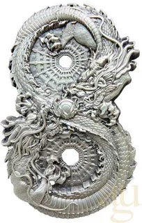 3 Unzen Silbermünze Tschad Figure 8 Dragon & Dragon 2024 - Antik High Relief