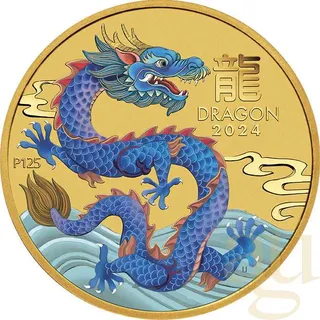 1/20 Unze Goldmünze Australien Lunar III Drache 2024 - coloriert