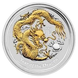 1 Unze Silbermünze Australien Lunar II Drache 2012 teilvergoldet