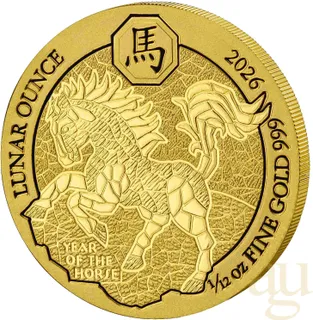1/12 Unze Goldmünze Ruanda Lunar Pferd 2026