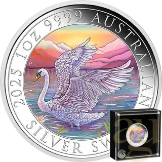1 Unze Silbermünze Australien Schwan 2025 - coloriert