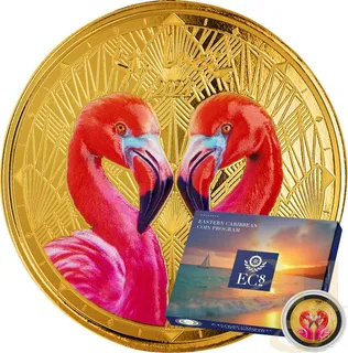 1 Unze Goldmünze EC8 St. Lucia - Flamingos 2024 - coloriert