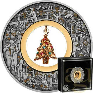 2 Unzen Silbermünze Australien Santa's Workshop 2025 - Antik Finish coloriert