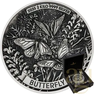 2 Kilogramm Silbermünze Australien Butterfly 2025 - Antik Finish - High Relief