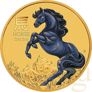 1/10 Unze Goldmünze Australien Lunar III Pferd 2026 - coloriert