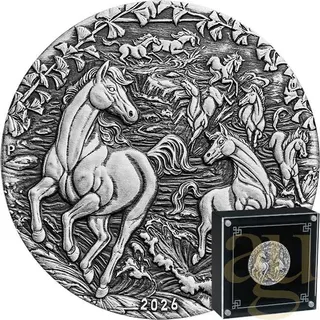 2 Unzen Silbermünze Australien Lunar III Pferd 2026 - Antik Finish