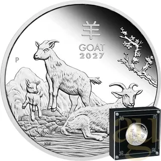1 Unze Silbermünze Australien Lunar III Ziege 2027 - polierte Platte