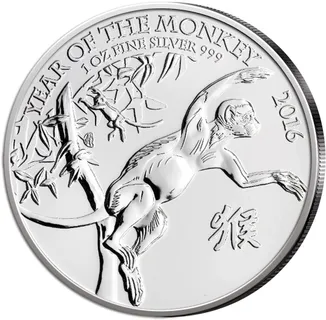 1 Unze Silbermünze Lunar Serie UK Affe 2016