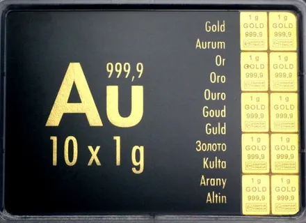 10 x 1g Gold Combibarren / Goldtafel / Tafelbarren