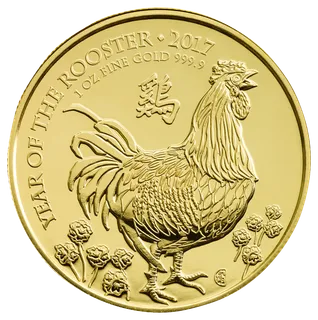 1 Unze Goldmünze Lunar UK Hahn 2017