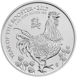 1 Unze Silbermünze Lunar Serie UK Hahn 2017