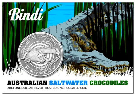 1 Unze Silbermünze Australien Salzwasser Krokodil Bindi 2013 in Blister