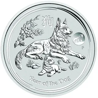 1 Unze Silbermünze Australien Lunar II Hund 2018 - Privy Mark Löwe