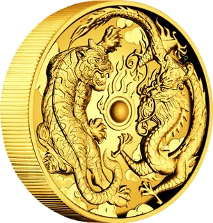 2 Unzen Goldmünze Australien Drache & Tiger 2018 - High Relief - polierte Platte