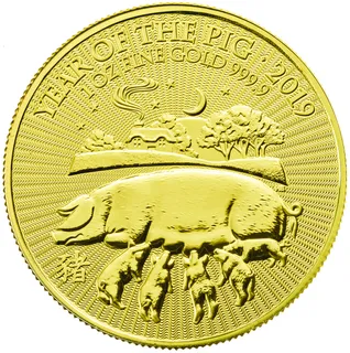 1 Unze Goldmünze Lunar UK Schwein 2019