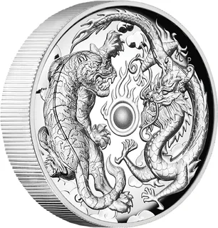 2 Unzen Silbermünze Australien Drache & Tiger 2018  - High Relief - polierte Platte