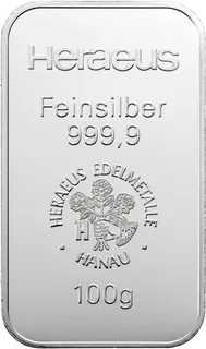 100 Gramm Silberbarren Heraeus