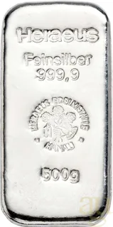 500 Gramm Silberbarren Heraeus