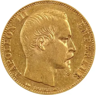 20 Francs Goldmünze Napoleon III ohne Kranz