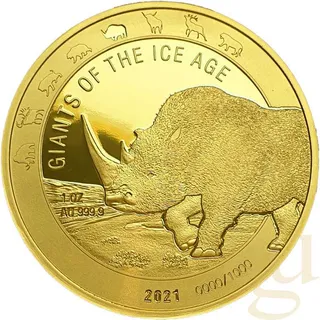 1 Unze Goldmünze Giganten der Eiszeit - Wollnashorn 2021