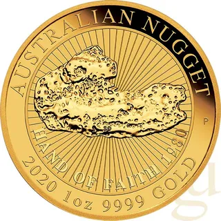 1 Unze Goldmünze Australien Nugget - Hand of Faith 2020