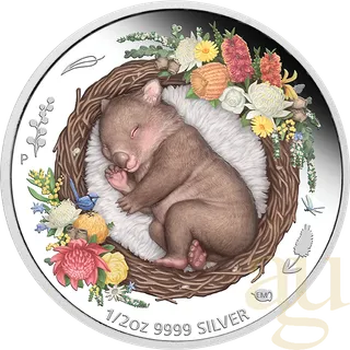 1/2 Unze Silbermünze Australien Dreaming Down Under - Wombat 2021 - proof color