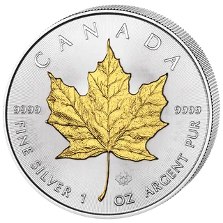 1 Unze Silbermünze Maple Leaf 2010 teilvergoldet
