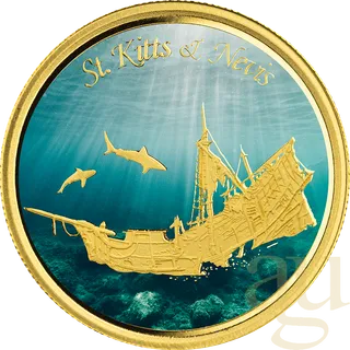 1 Unze Goldmünze EC8 St. Kitts & Nevis - Shipwreck 2021 - coloriert