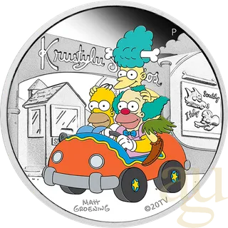 1 Unze Silbermünze Tuvalu The Simpsons - Krustylu Studios 2022 polierte Platte - coloriert