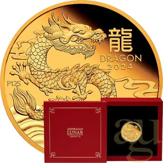1/4 Unze Goldmünze Australien Lunar III Drache 2024 - polierte Platte
