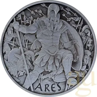 1 Unze Silbermünze Tuvalu - Gods of Olympus - Ares 2023 Antik Finish