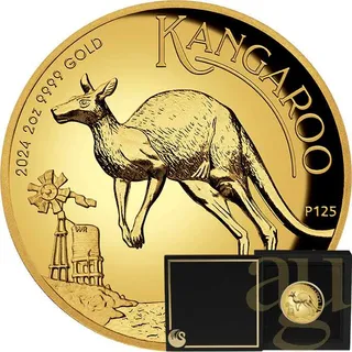 2 Unzen Goldmünze Australien Känguru 2024 - High Relief - polierte Platte