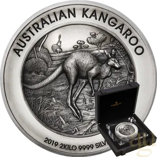 2 Kilogramm Silbermünze Australien Känguru 2019 - Antik Finish - High Relief