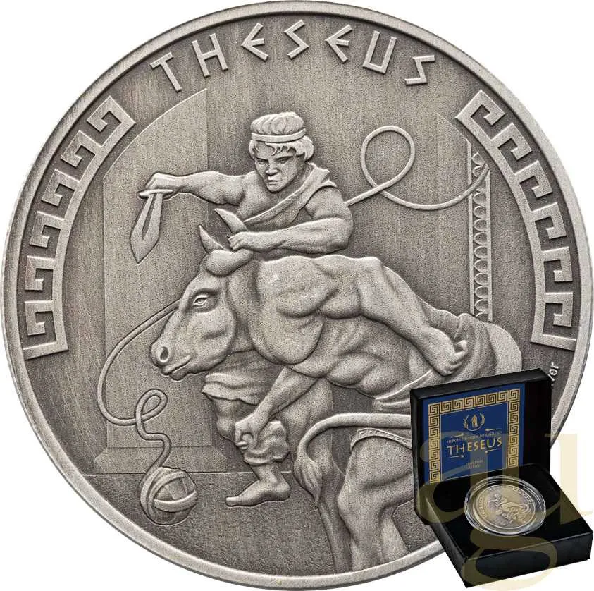 1 Unze Silbermünze Niue Heroes of Greek Mythology - Theseus 2024 - Antik Finish