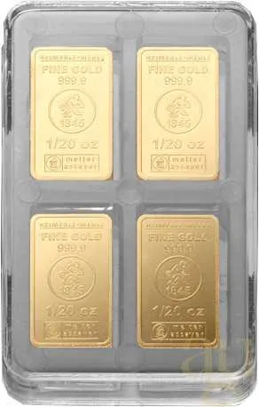 20 x 1/20 Unze Goldbarren Heimerle + Meule Unity Box