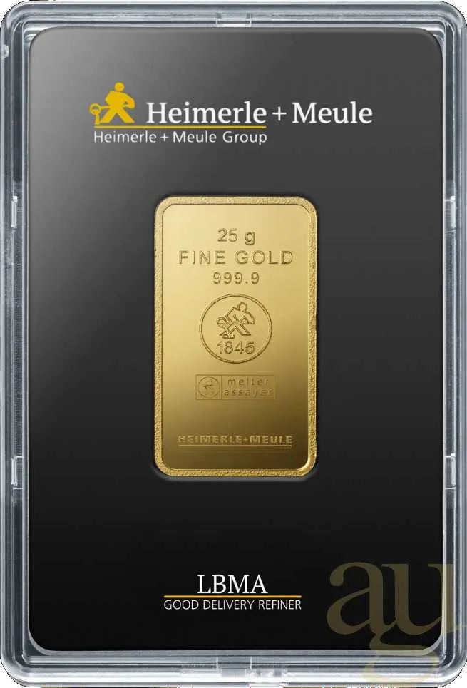 25 Gramm Goldbarren Heimerle + Meule