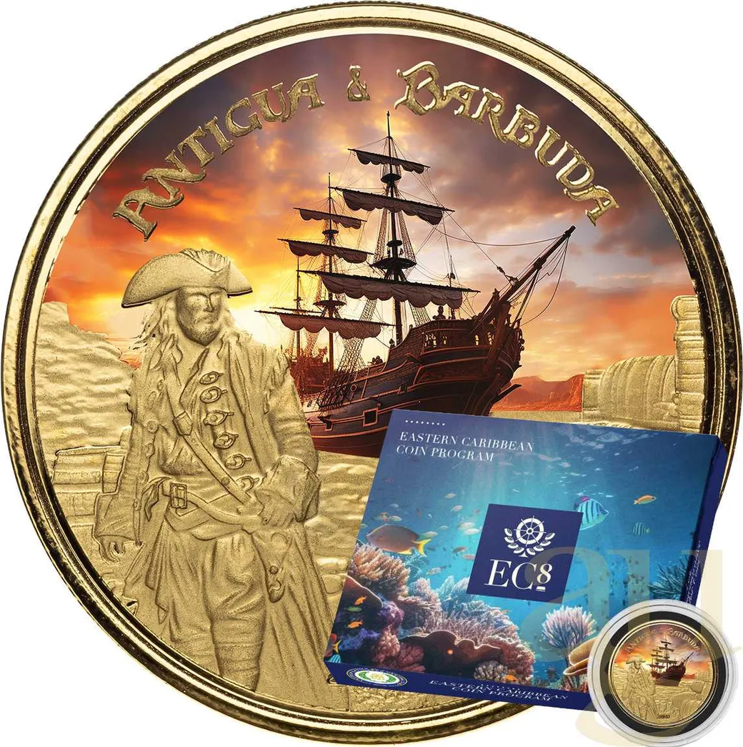 1 Unze Goldmünze EC8 Antigua & Barbuda - Rum Runner 2023 - coloriert