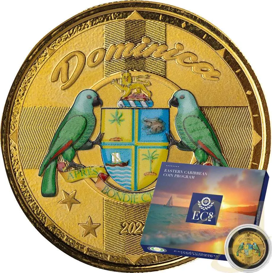 1 Unze Goldmünze EC8 Dominica - Coat of Arms 2024 - coloriert