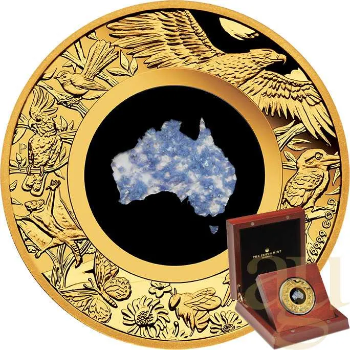 2 Unzen Goldmünze Australien Great Southern Land Blue Lepidolite 2025 - polierte Platte