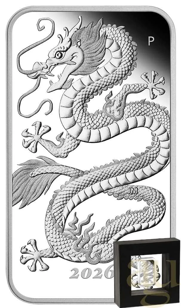 1 Unze Silbermünze Perth Mint Rectangular Dragon 2026 - polierte Platte