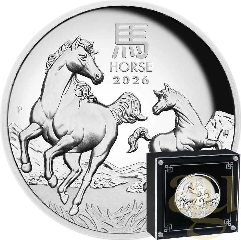 5 Unzen Silbermünze Australien Lunar III Pferd 2026 polierte Platte - High Relief
