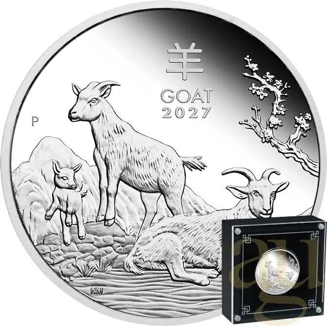 1 Unze Silbermünze Australien Lunar III Ziege 2027 - polierte Platte