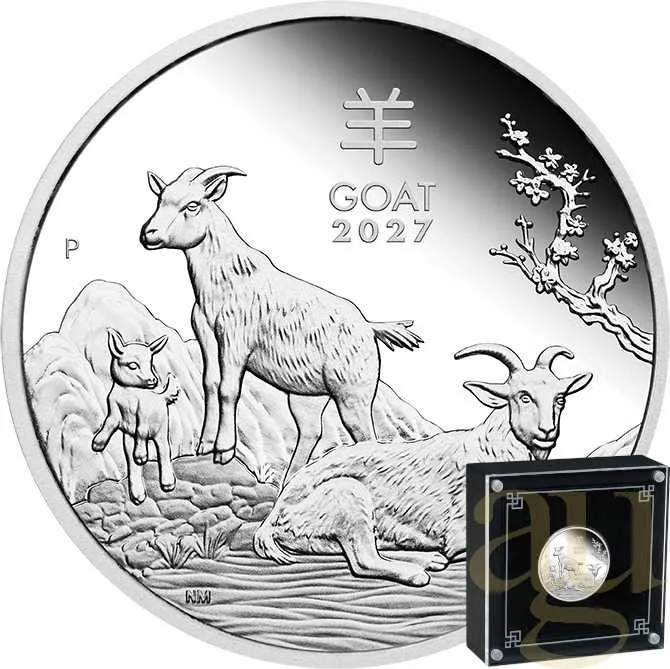 1/2 Unze Silbermünze Australien Lunar III Ziege 2027 - polierte Platte