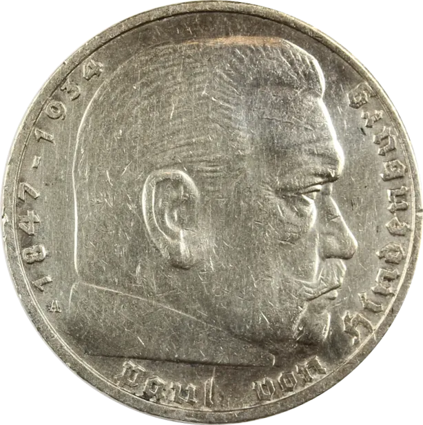 5 Reichsmark Silbermünze Hindenburg mit HK