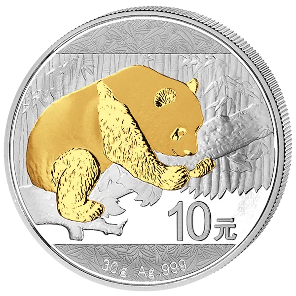 30g Silbermünze China Panda 2016 teilvergoldet