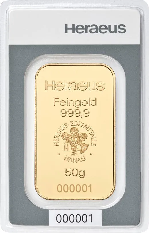 50 Gramm Goldbarren Heraeus