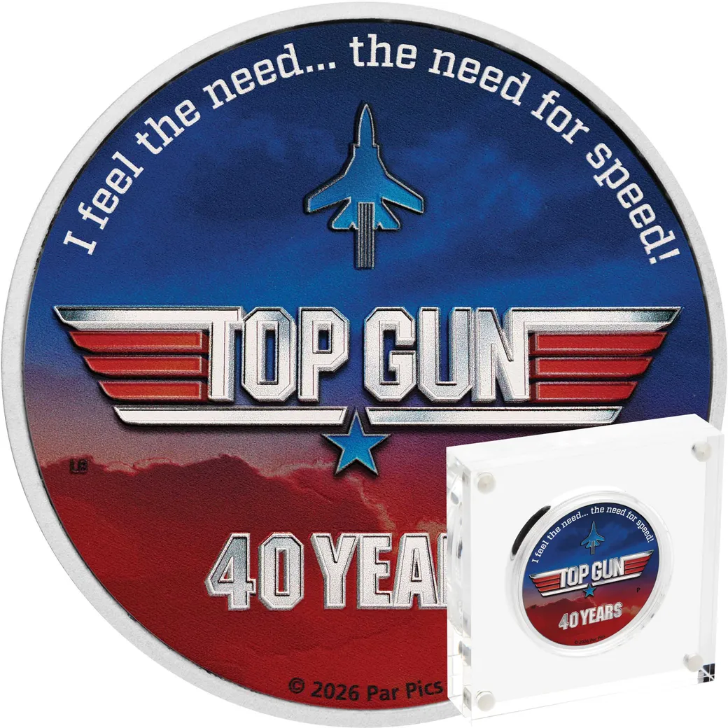 1 Unze Silbermünze Tuvalu 40 Jahre Top Gun - coloriert